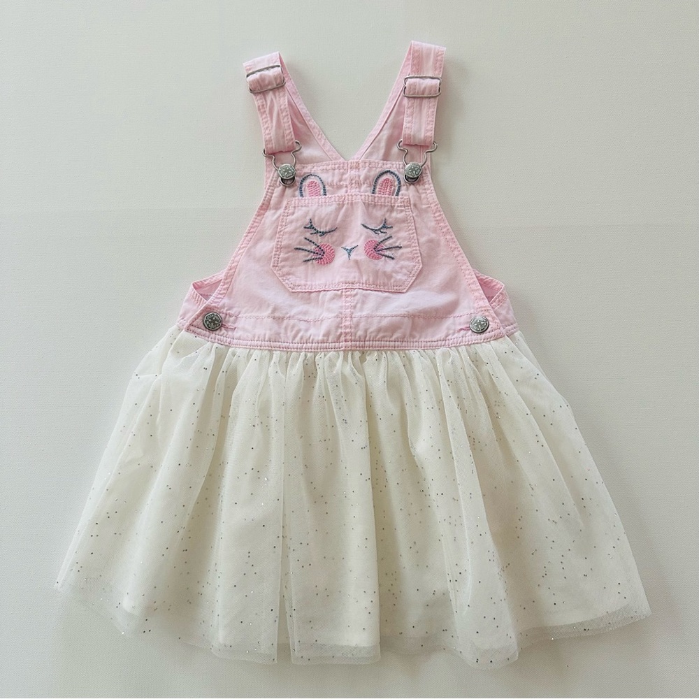 OshKosh 4T Toddler Girl Pink White Easter Bunny Tail Tulle Dress Spring
